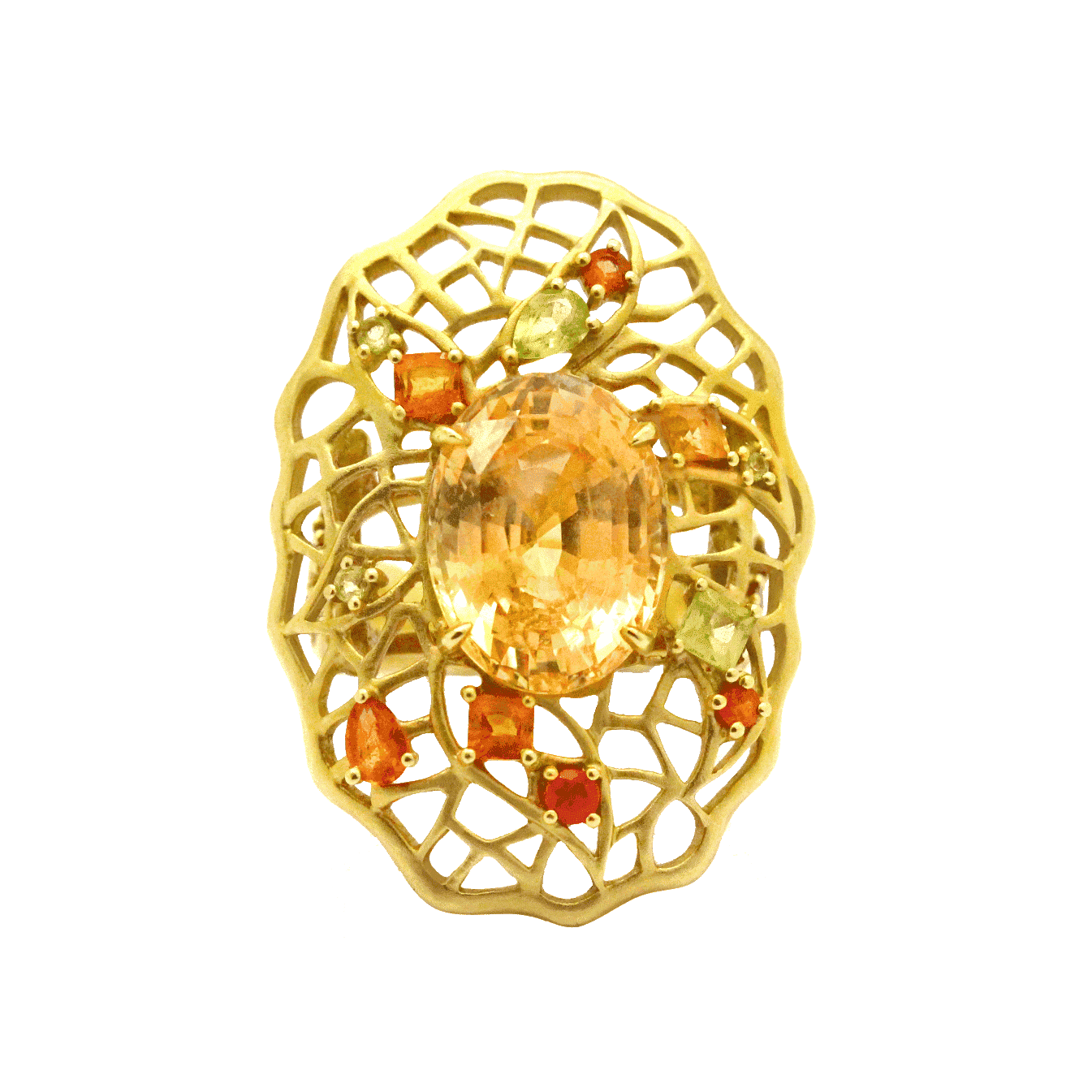 Feuille bague or jaune saphir jaune