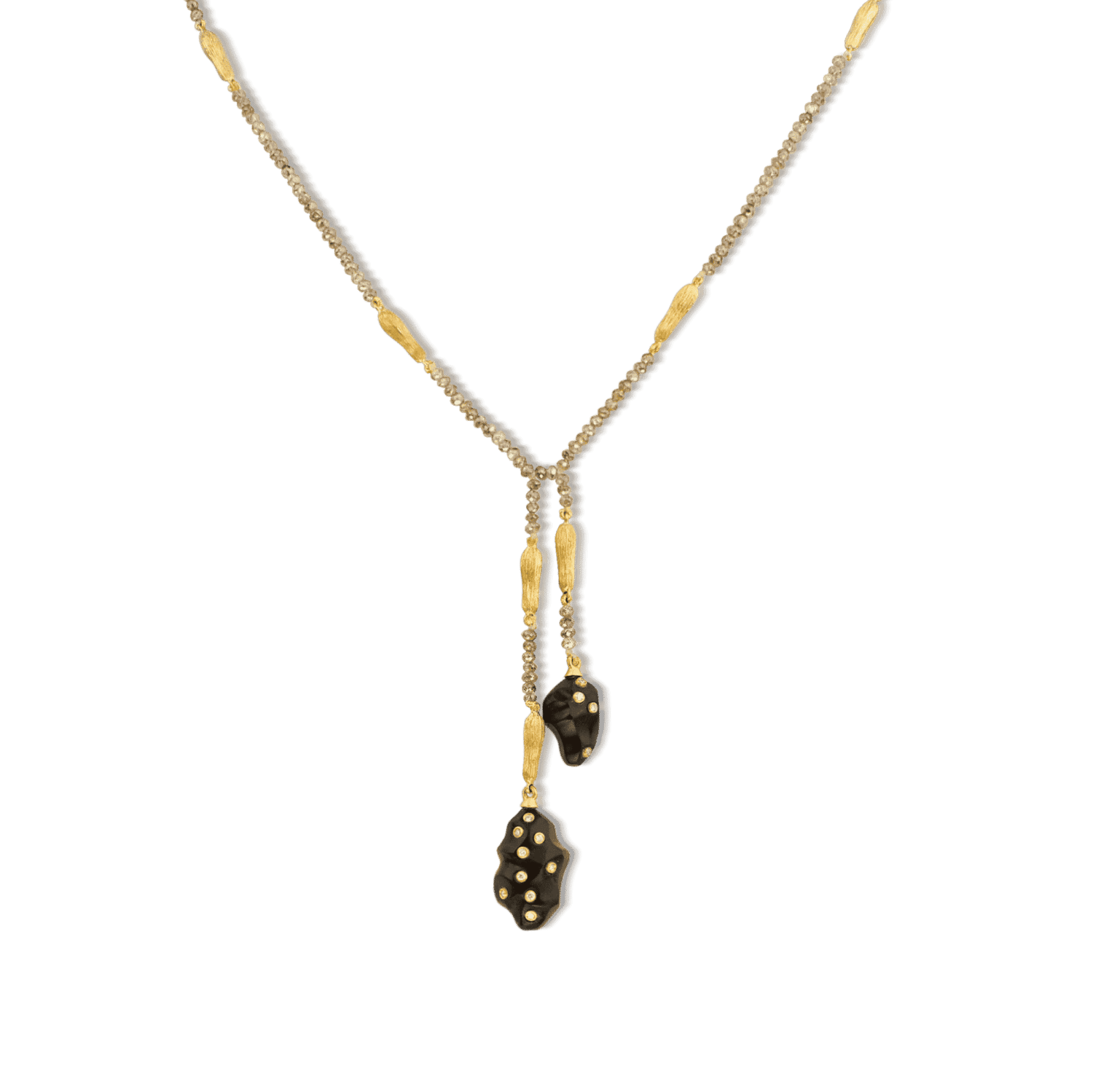 Terre collier écharpe or jaune  briollets onyx