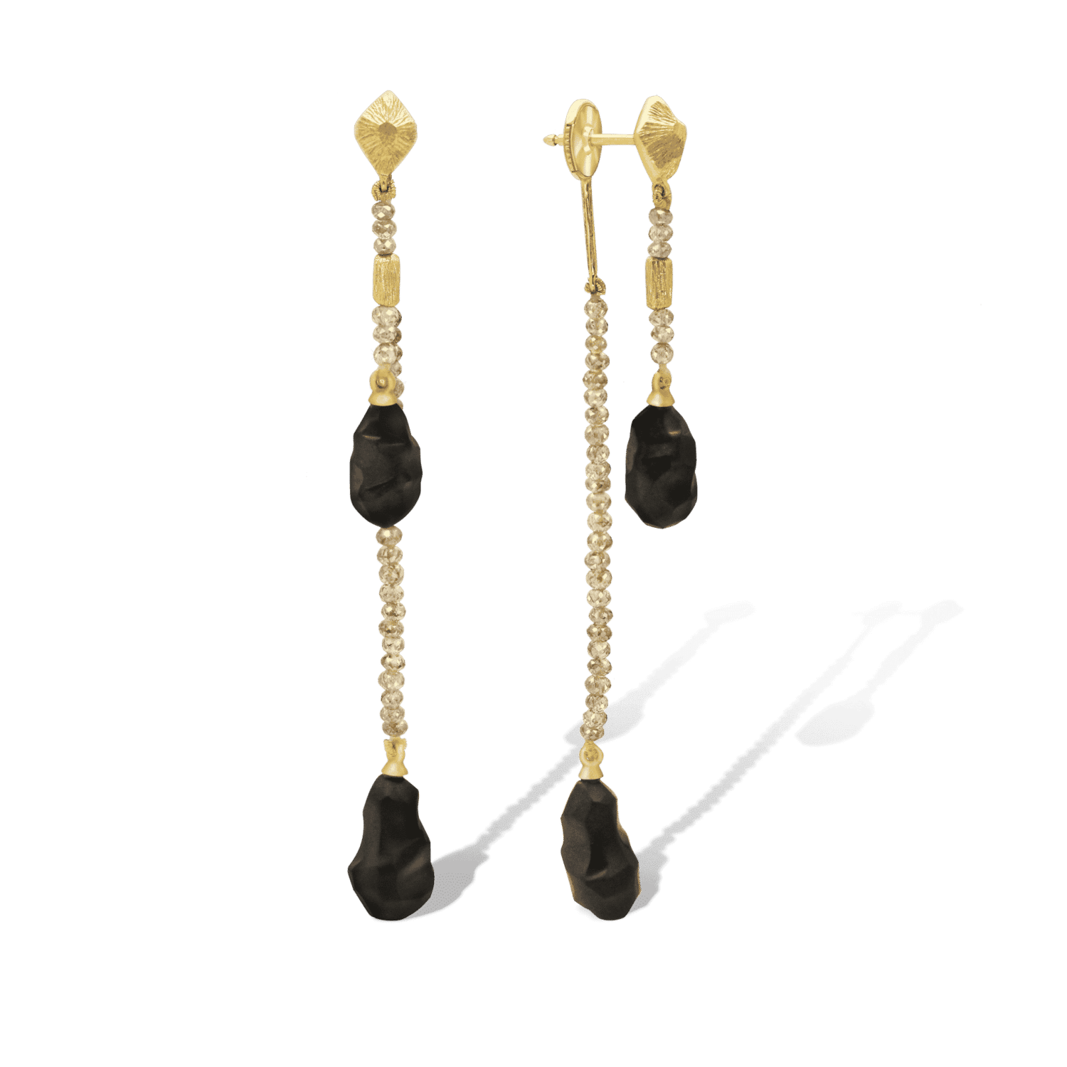Terre boucles d'oreilles or jaune et briollets onyx
