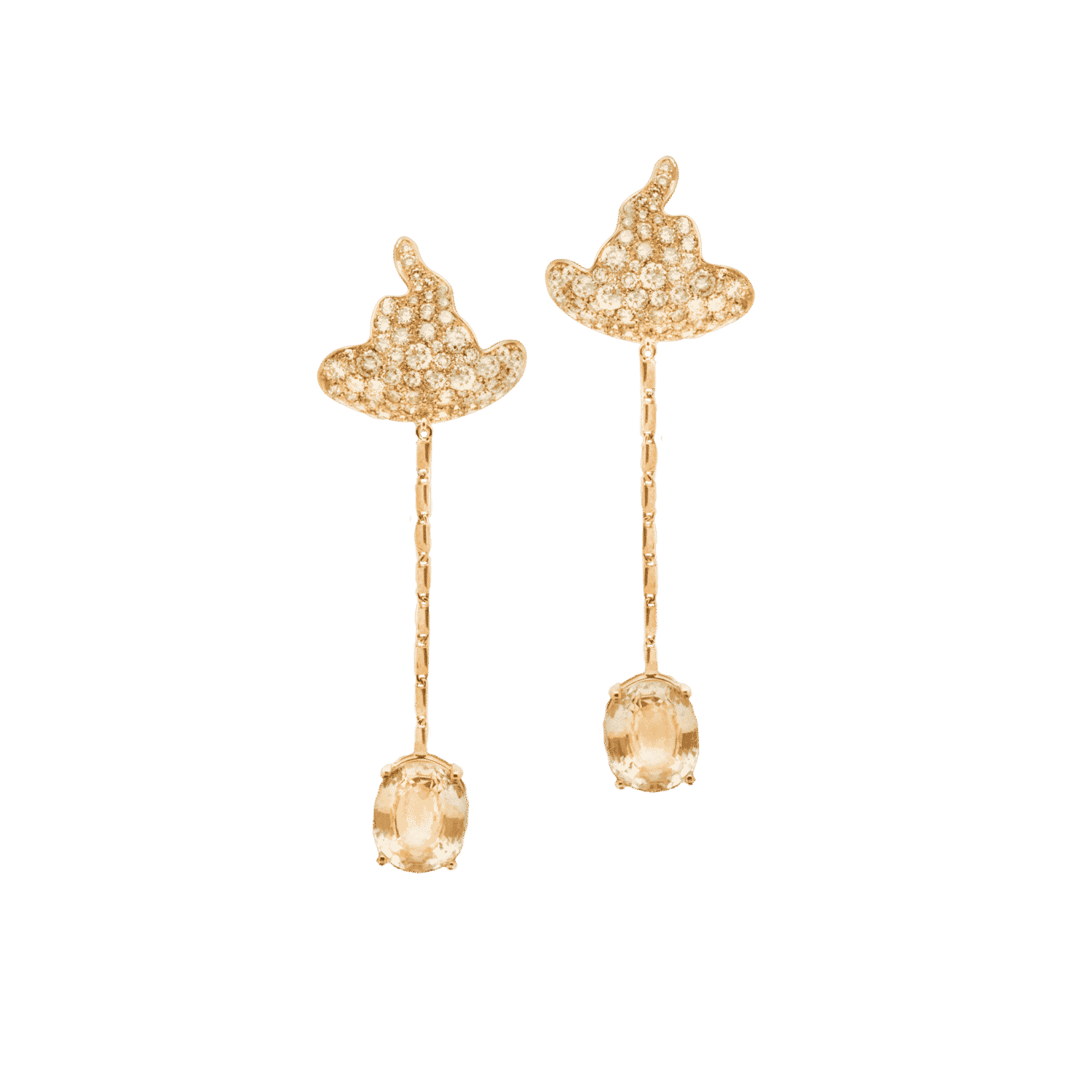 Miscible boucles d'oreilles or rose saphirs jaunes