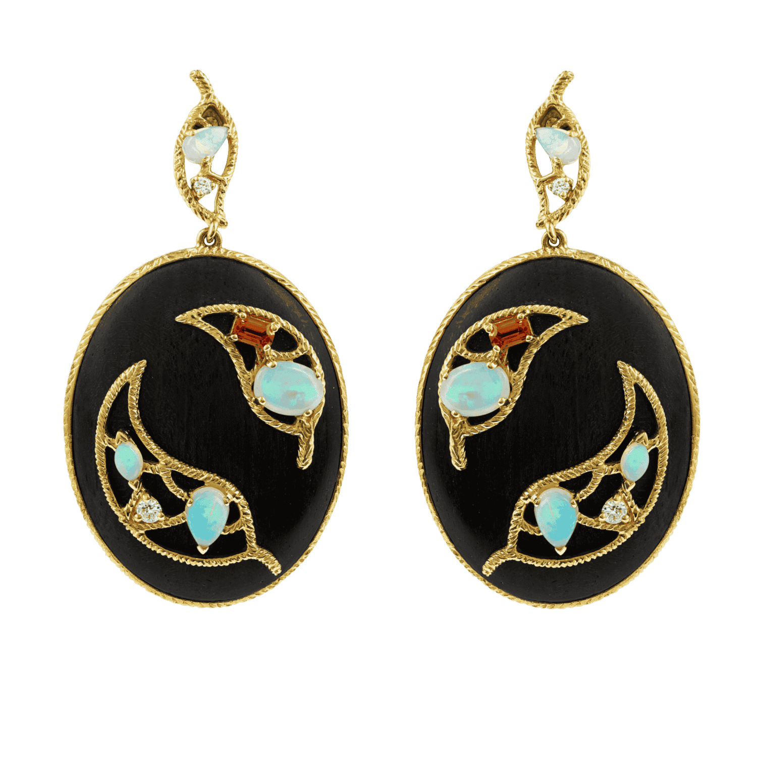 Ebène boucles d'oreilles opale