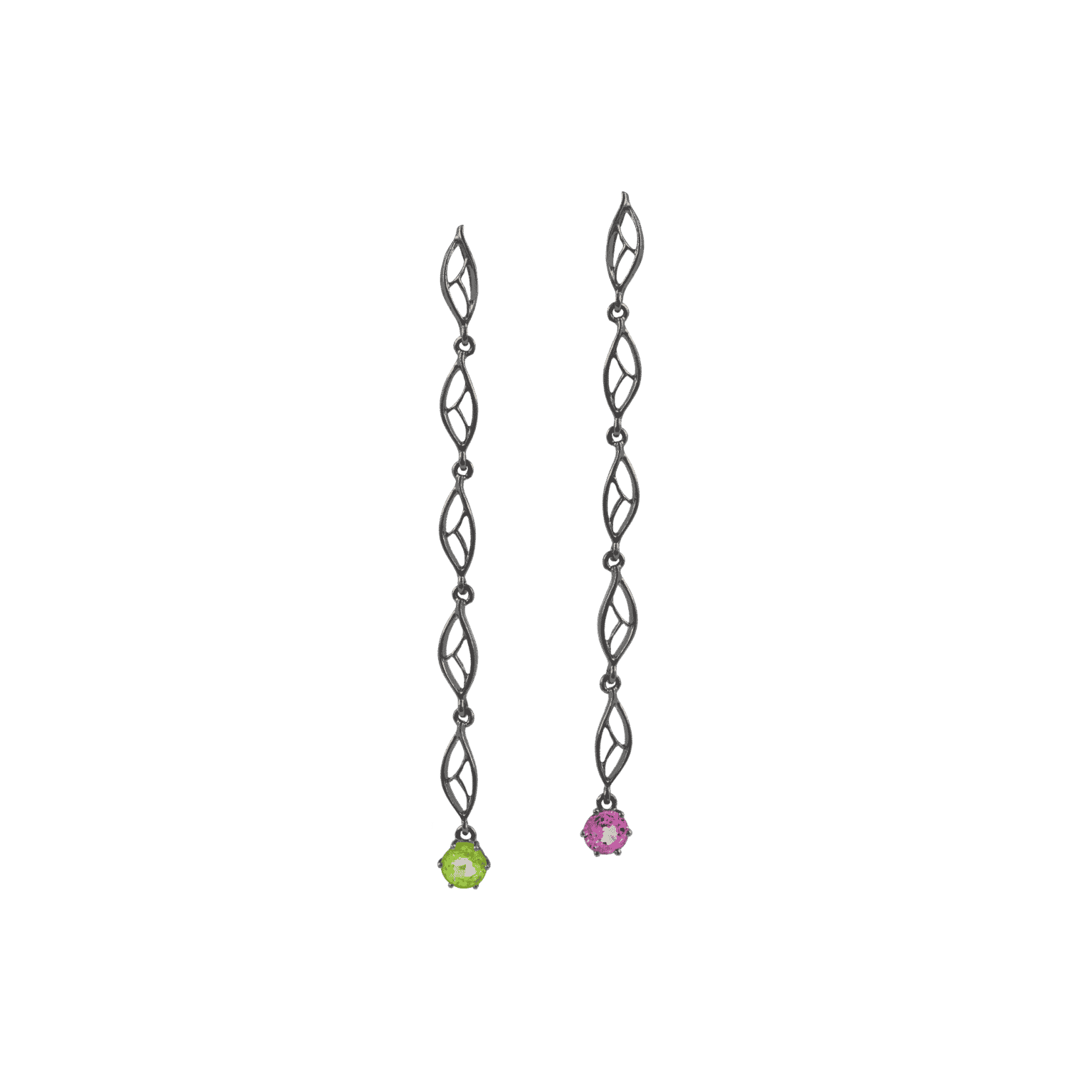Feuille boucle d'oreilles or noir saphir