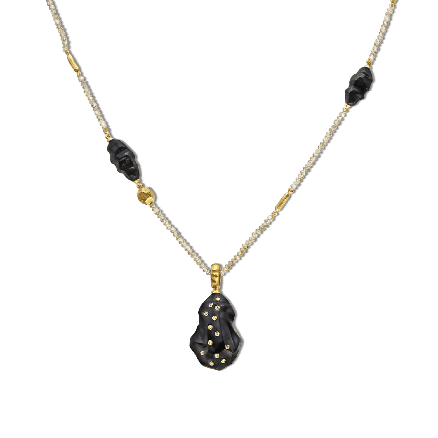 Terre collier or jaune  briollets onyx