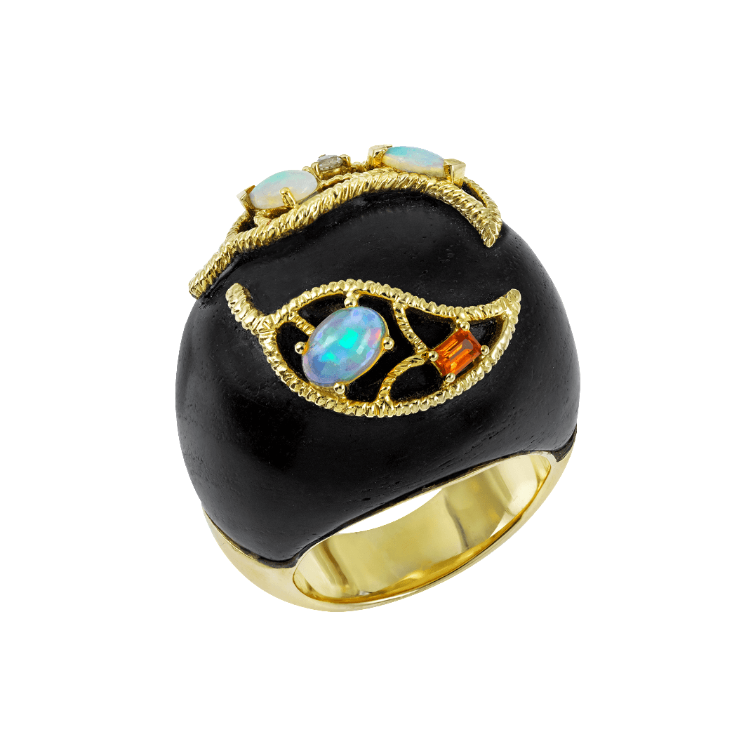 Ebene bague or jaune opale