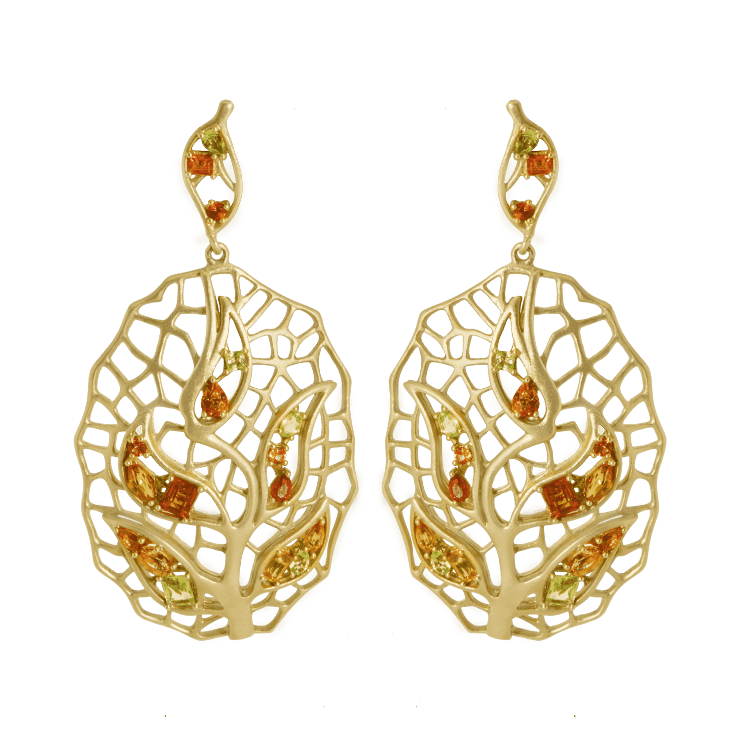 Feuille boucle d'oreilles or jaune saphir