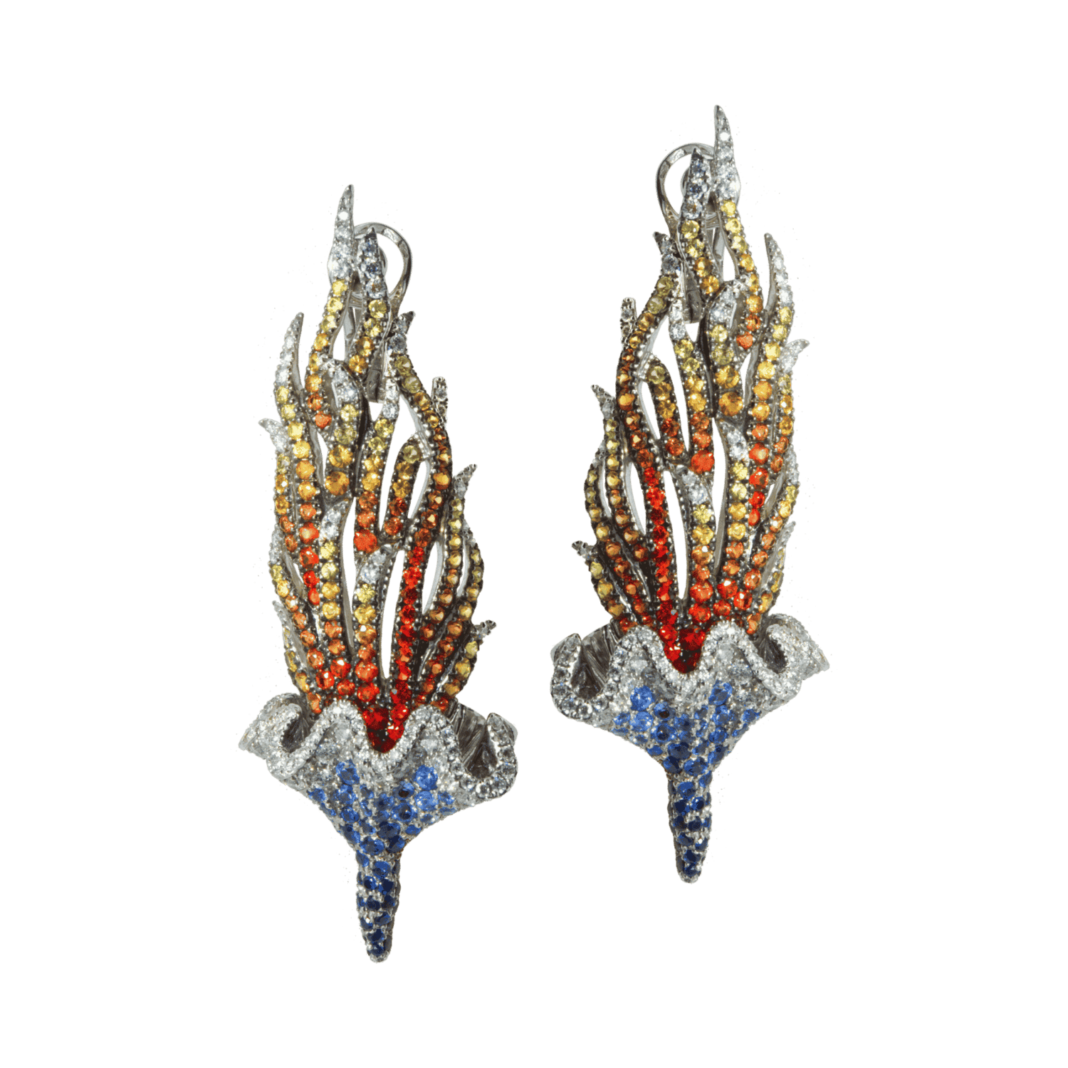 Flamme boucle d'oreille or et saphirs