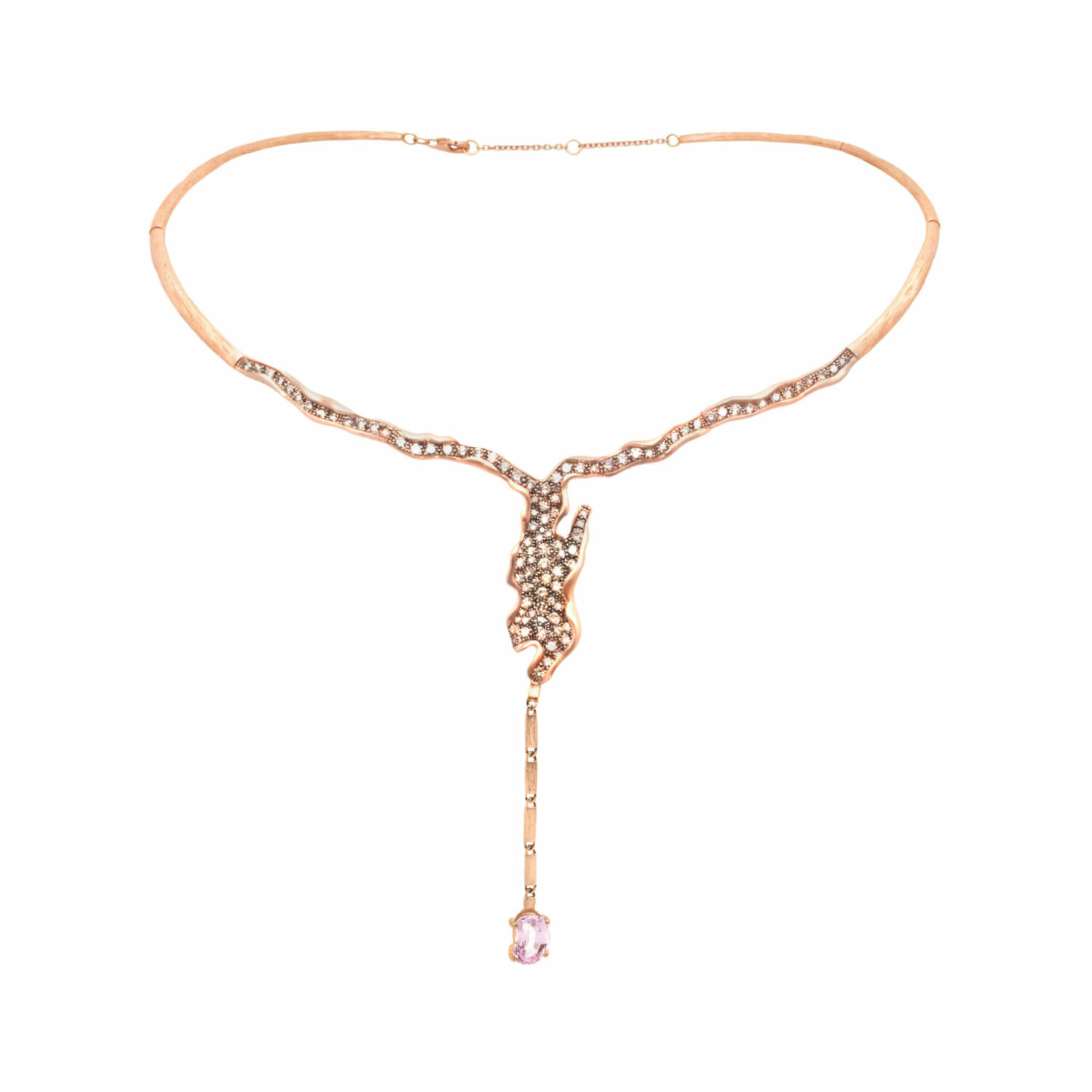 Miscible Collier en or rose serti d'un saphir rose  saphir rose diamants champagnes