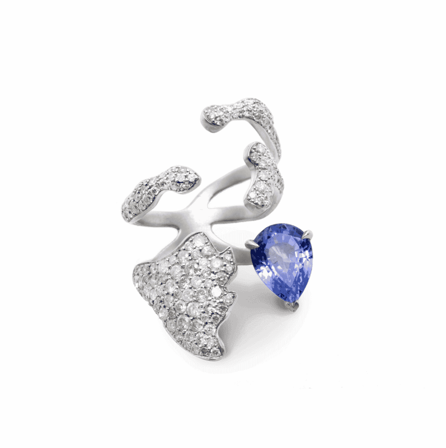 Missible bague or blanc et saphir bleu