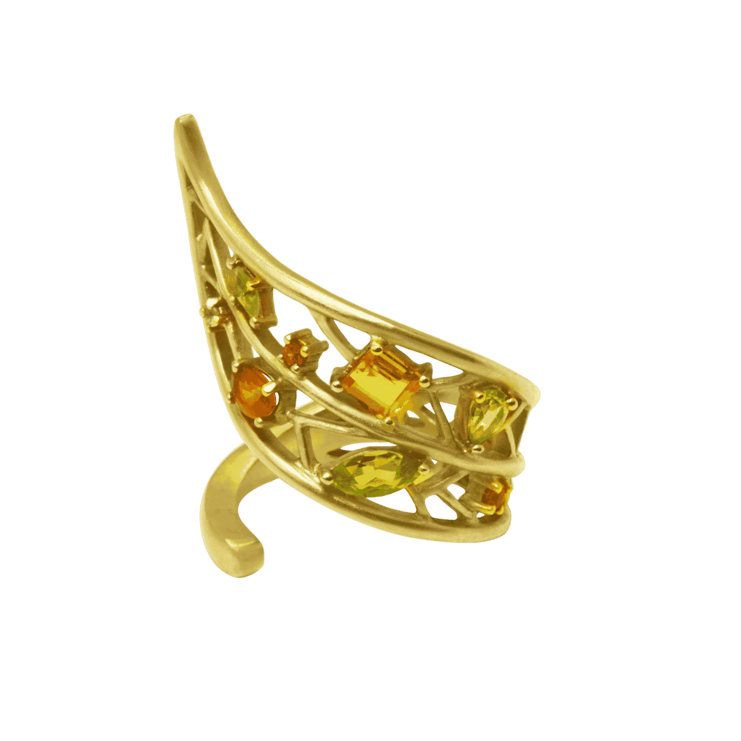 Feuille bague enroulee or jaune saphir